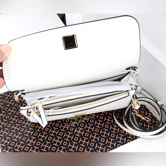 Tory Burch Thea Flat Crossbody and Zip Card Wallet Leather Ivory New In Package - Picture 4 of 16